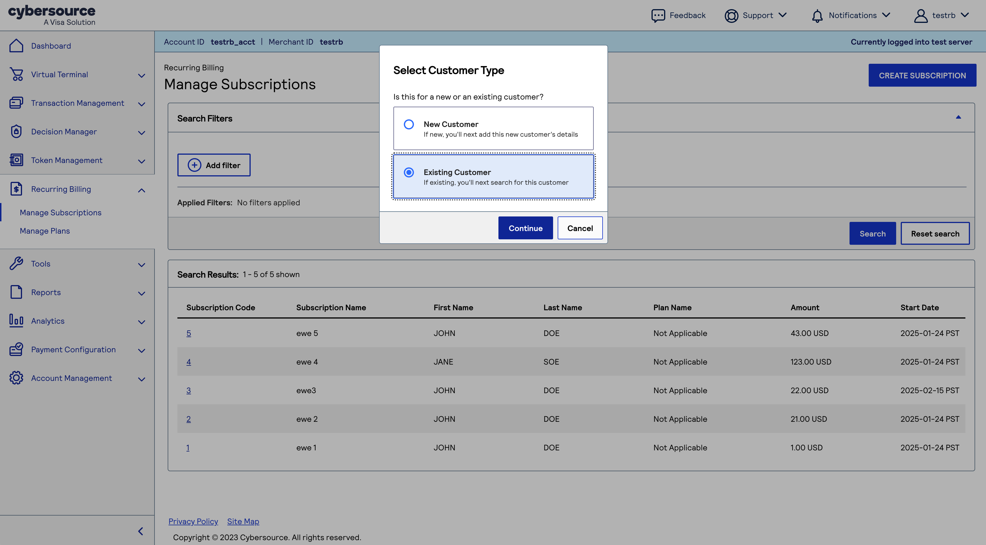 Screen capture example of business center rb cre subs