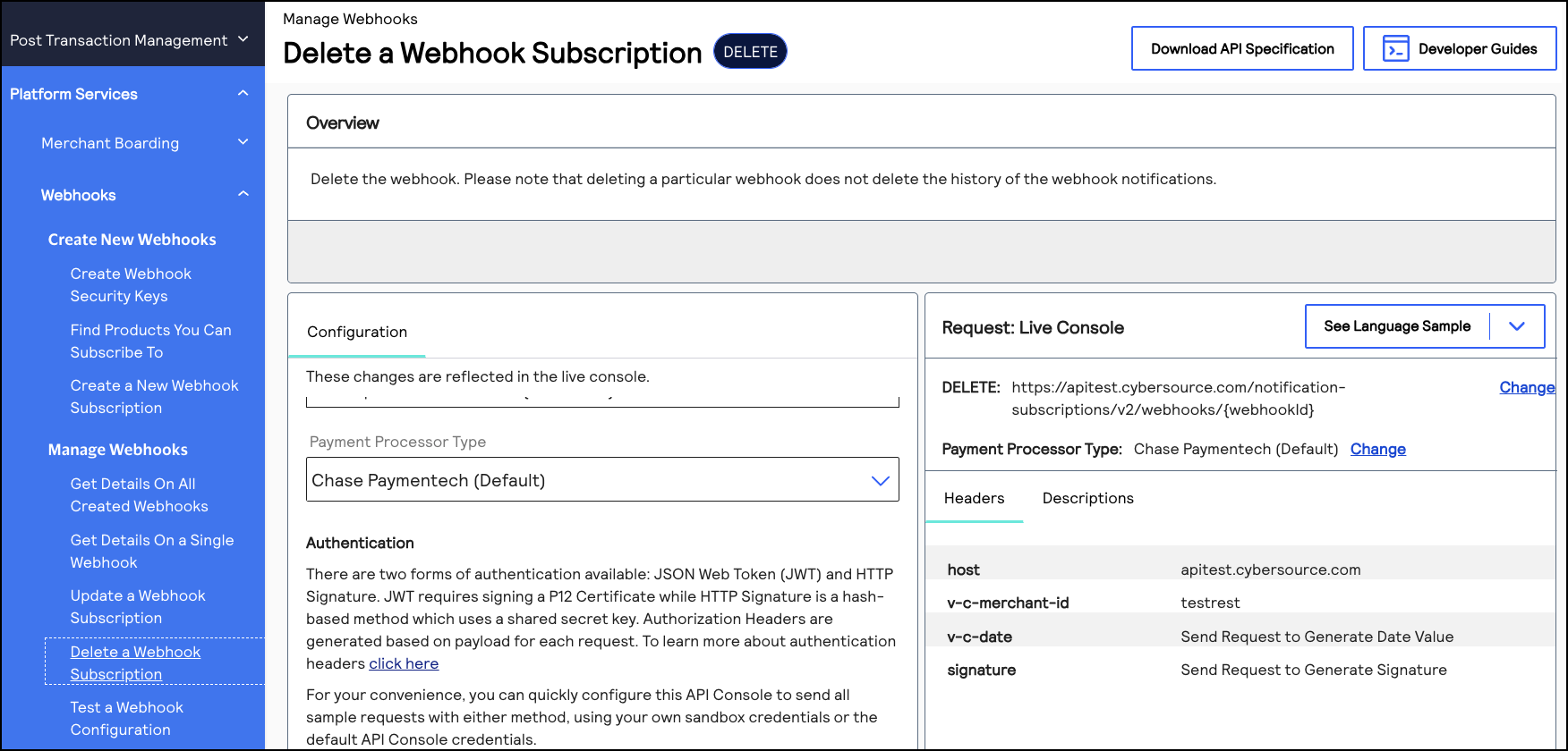 Manage Webhook Subscriptions Requests - Delete a Webhook Subscription