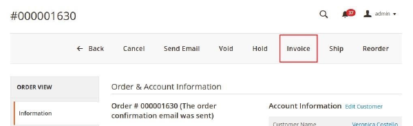 Admin View of Payment Pending Order Featuring the Invoice Button 