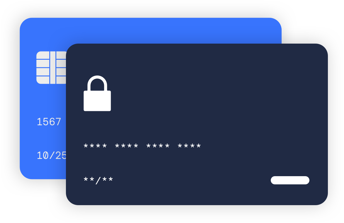 two illustrated credit cards stacked on one another